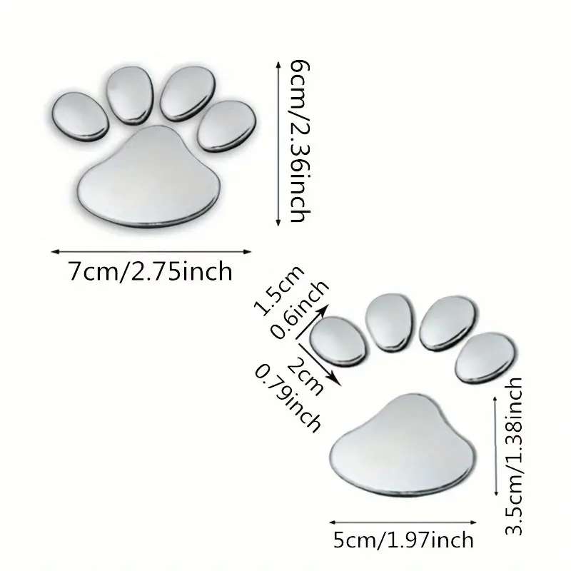 2pcs Metal Paw Print Car Decal Set - 3D Animal Dog Cat Footprints Sticker for Vehicle Bumper, Window