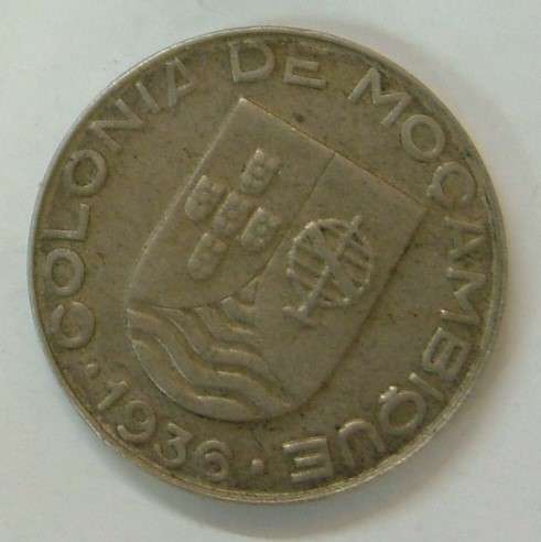 1936 Mozambique Copper-Nickel  1 Escudo XF Condition KEY SCARCE DATE