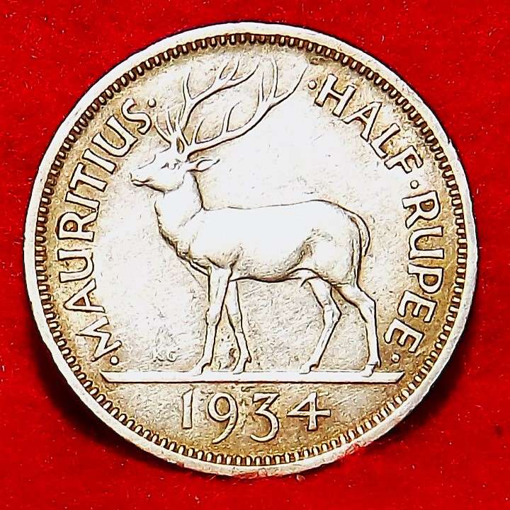 Very Very RARE 1934 Mauritius Half-Rupee silver key date
