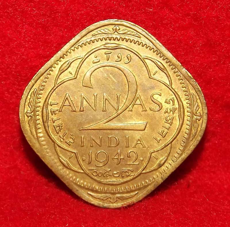 1942 UNC India - 2 Annas- British Rule- Superb!