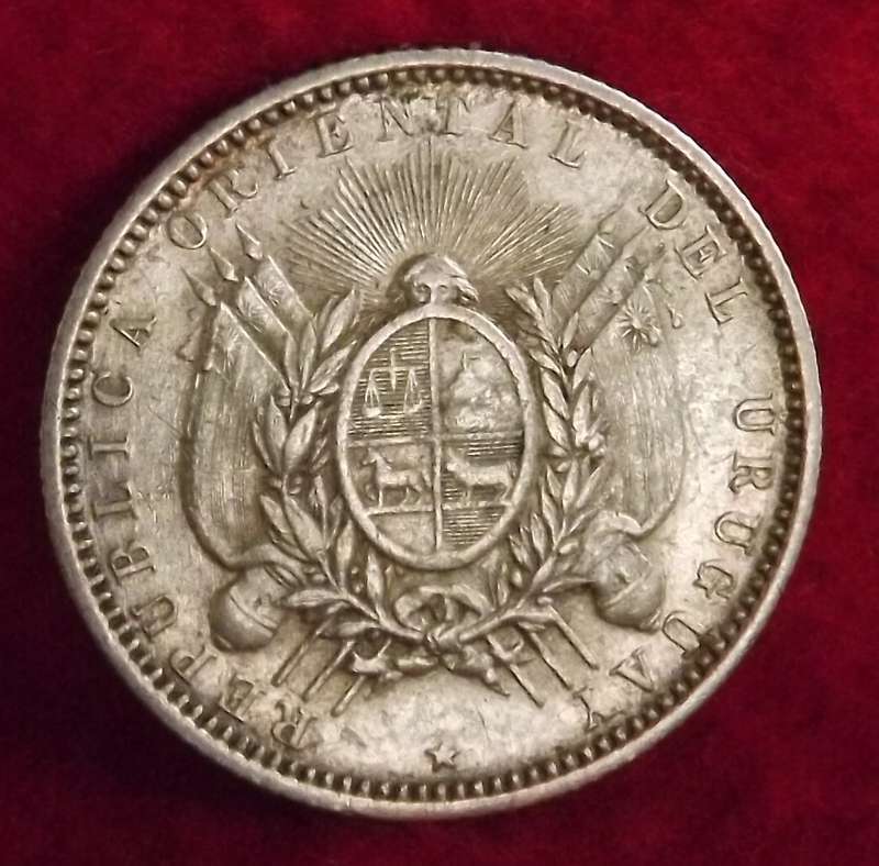 Very RARE 1877 Uruguay 20 Centesimos- Silver chop mark