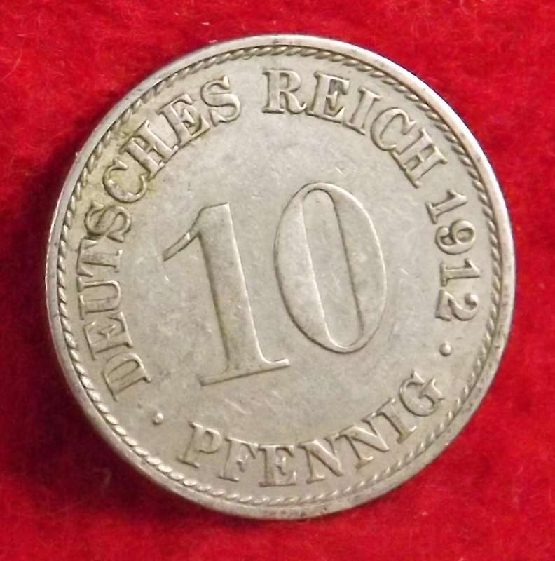 1912 Germany 10 Pfennig A Coin Type 2 German Empire Imperial Eagle Wilhelm II