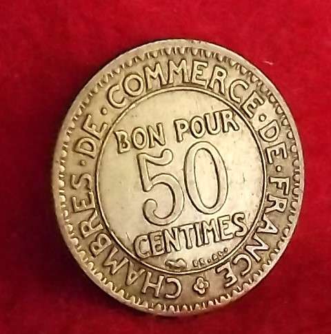 1923 France Francais 50 Centimes 1/2 Franc