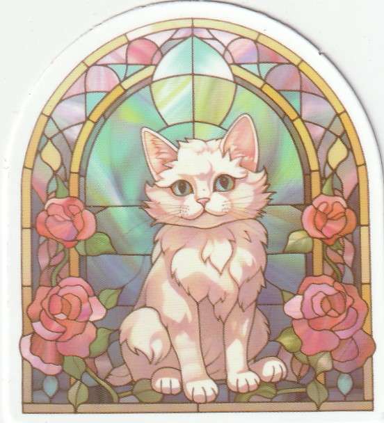 5 Cat Stickers for cat lovers, Painted glass theme (Lot 2)
