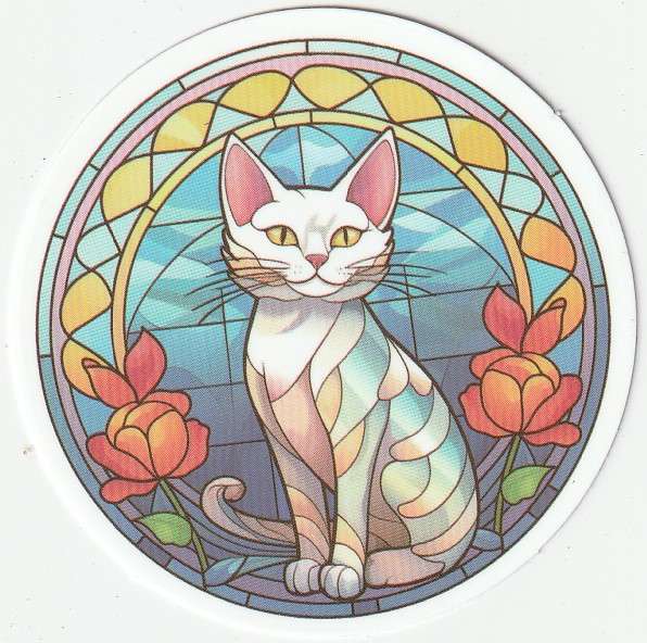 5 Cat Stickers for cat lovers, Painted glass theme (Lot 2)