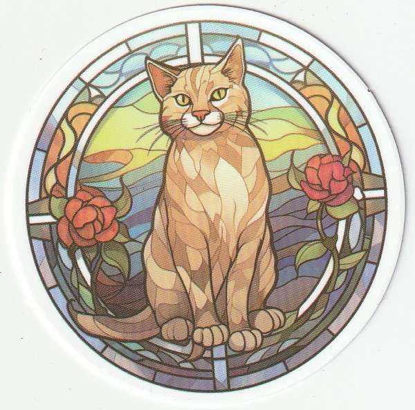 5 Cat Stickers for cat lovers, Painted glass theme (Lot 2)
