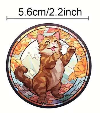 5 Cat Stickers for cat lovers, Painted glass theme (Lot 2)