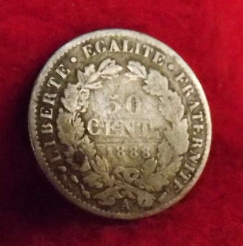 1888 France - Third Republic - 50 Cents -Ceres obv