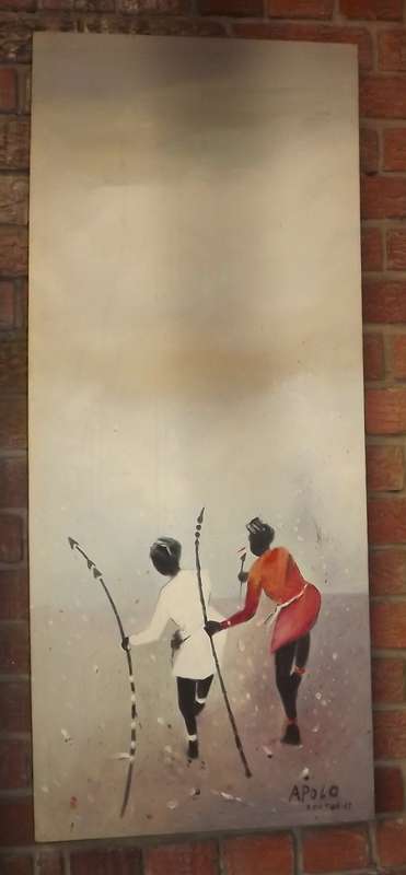 Pair Large ethnic acrylic on stretch canvas paintings, Original signed and dated LOW START !!