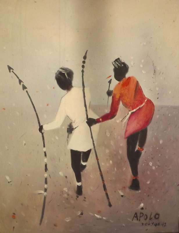 Pair Large ethnic acrylic on stretch canvas paintings, Original signed and dated LOW START !!