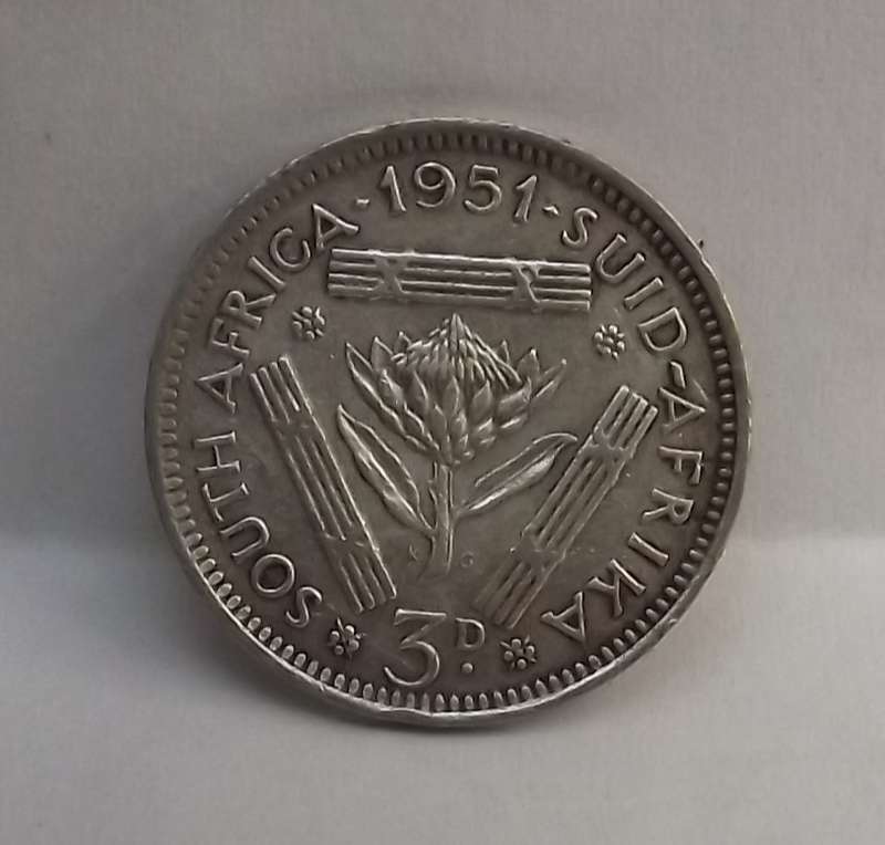 1951 3 Pence/ Tickey South Africa  High-grade #2