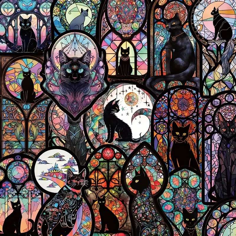 5 Gothic inspired Cat Stickers for cat lovers, Gothic theme (Lot 2)