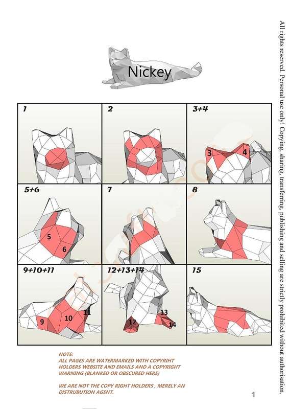 Nickey 3d Low Poly Paper-craft laying cat Template - Paper crafts , Cats 3d Poly * Free Postage !