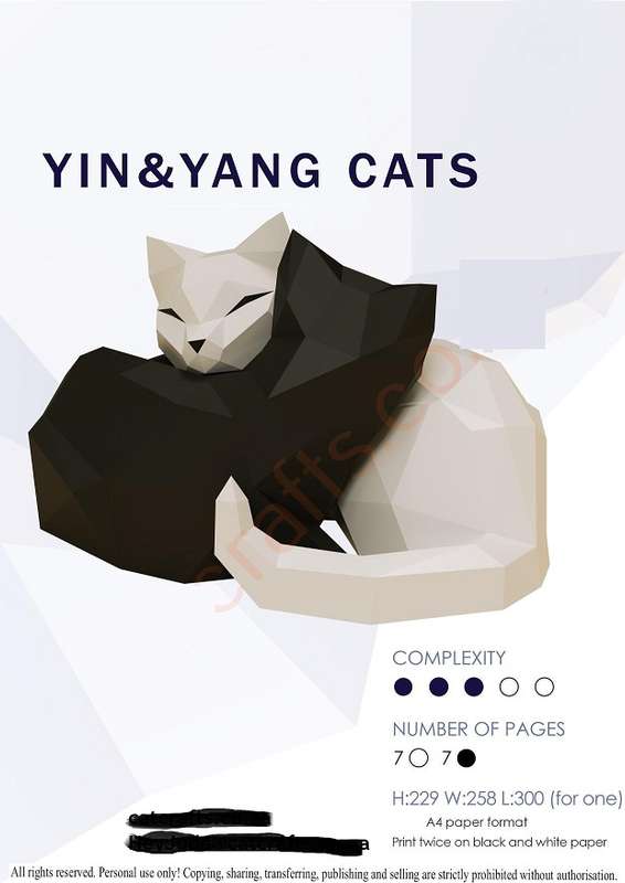 300MM YIN & YANG 3d LOW- Poly Paper craft TEMPLATE , Cats 3d Poly * Free Postage !