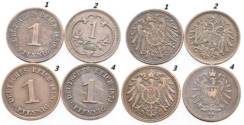 1874-1893 Lot German Empire Pfennig's