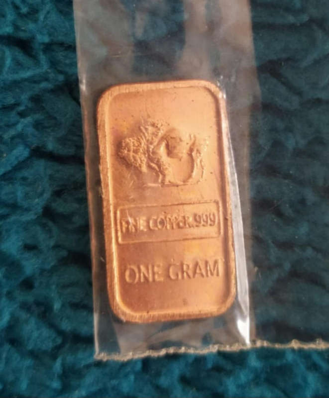 1 gram fine brass 999 and 1 x copper bullion