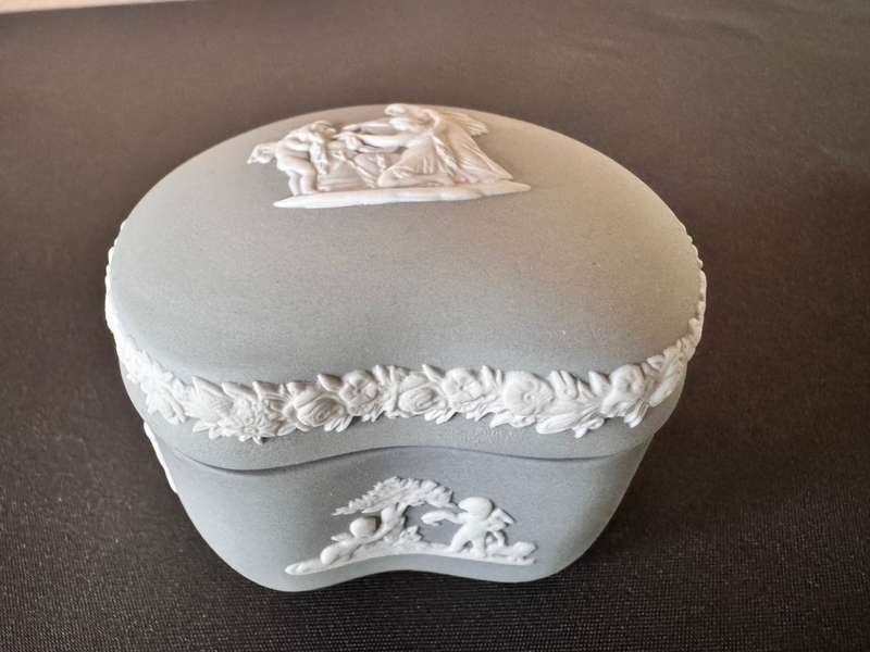 Rare Wedgwood Grey Jasperware Bean Box