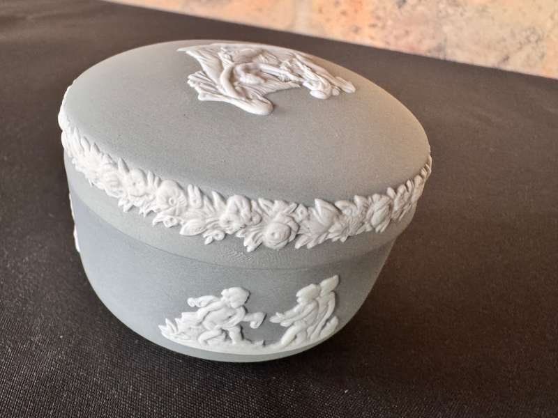 Rare Wedgwood Grey Jasperware Bean Box