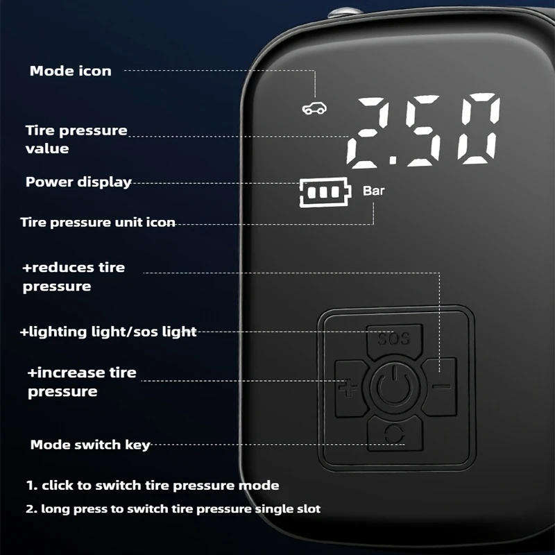 Portable Air Compressor Tire Inflator with LED Light | Rechargeable