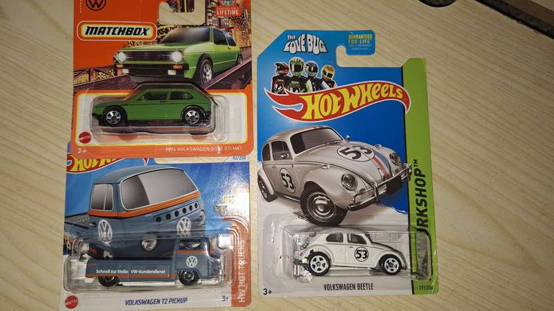 Hot Wheels - VW Lot of 3 cars - Herbie Love Bug and MB Mk1 Golf and T2 Pickup