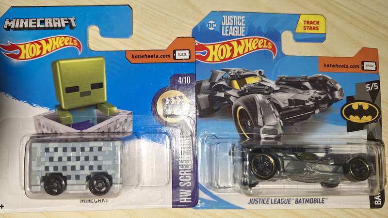Hot Wheels - Lot of 2 Cars - Minecart and Justice League Batmobile