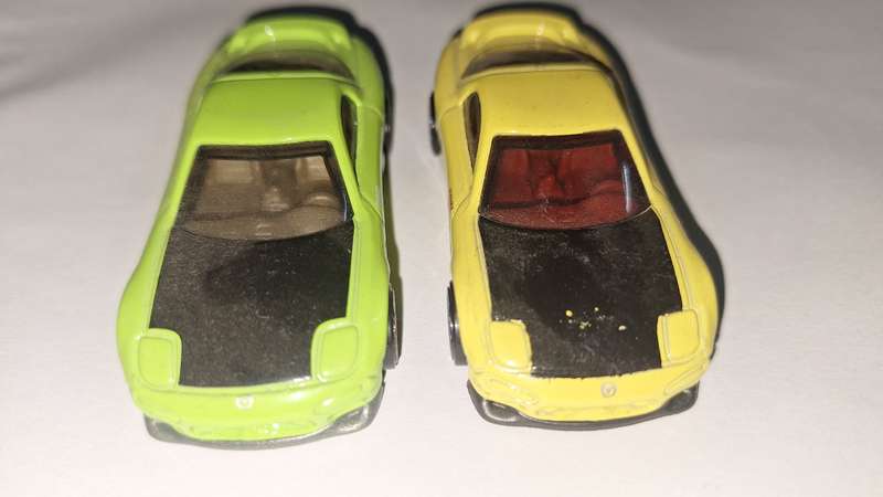 Hot Wheels Mazda RX7 Green and YellowLot of 2- Then and Now