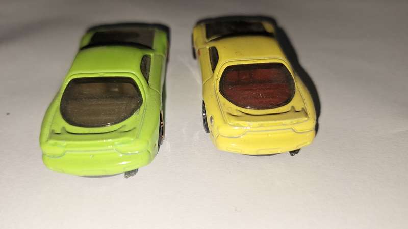 Hot Wheels Mazda RX7 Green and YellowLot of 2- Then and Now