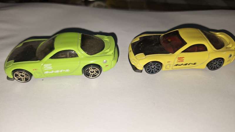 Hot Wheels Mazda RX7 Green and YellowLot of 2- Then and Now