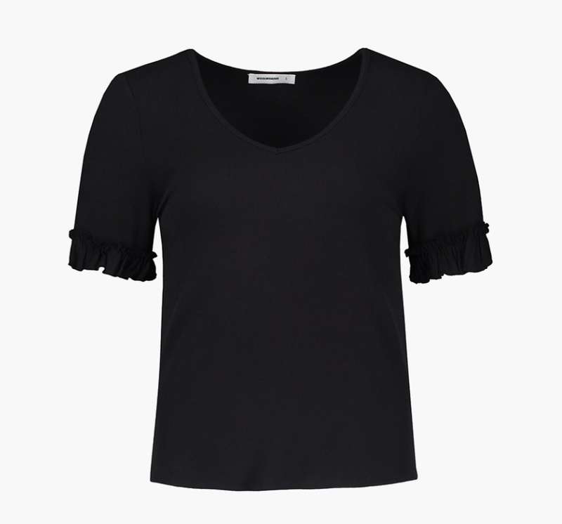 Black Ribbed Frill Sleeve Stretch Viscose T-shirt - Woolworths