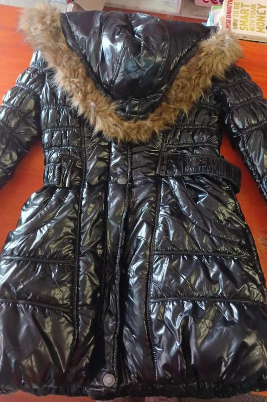 Black winter jacket with wool hood