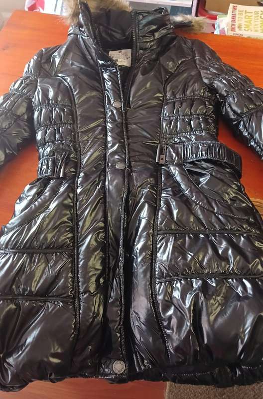 Black winter jacket with wool hood