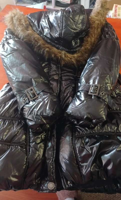 Black winter jacket with wool hood