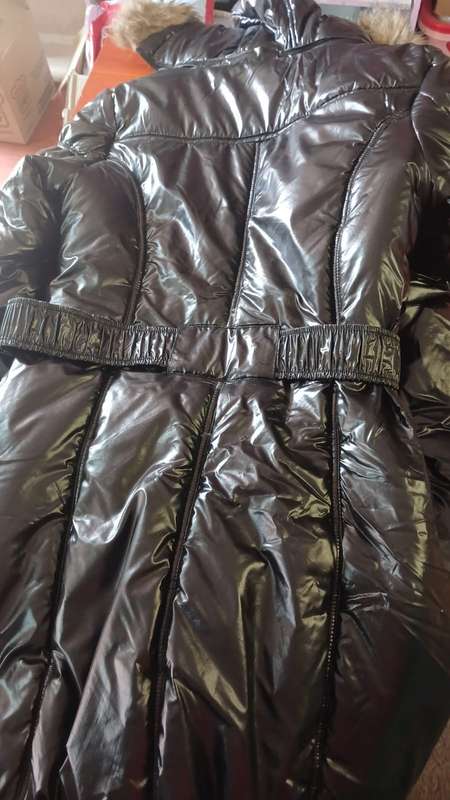 Black winter jacket with wool hood