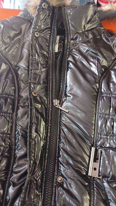 Black winter jacket with wool hood
