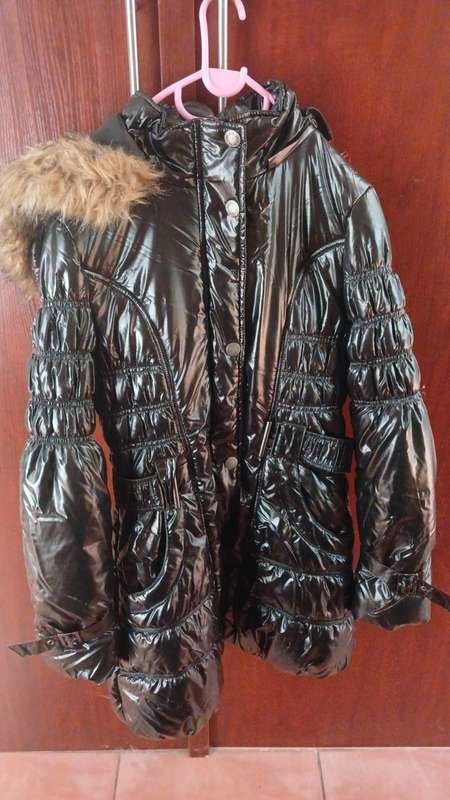 Black winter jacket with wool hood