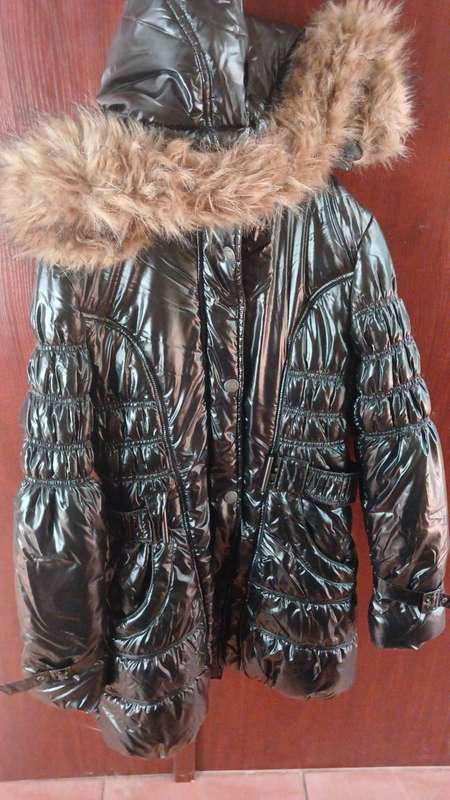 Black winter jacket with wool hood