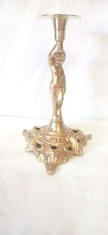 Vintage brass cherub candle holder