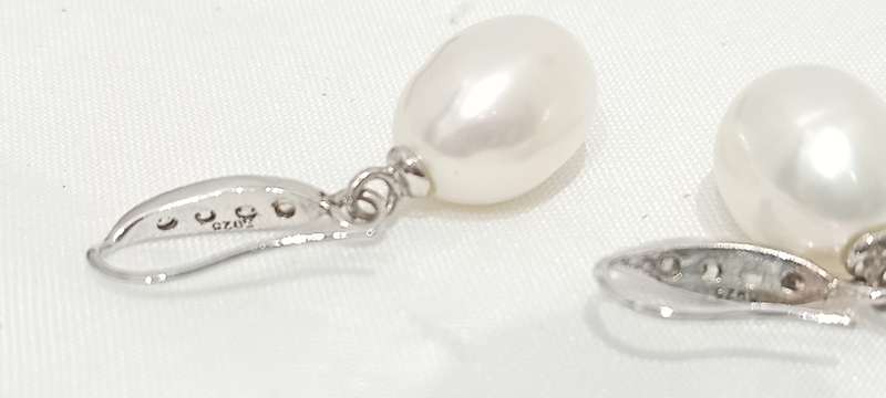 Sterling silver cubic and pearl earrings