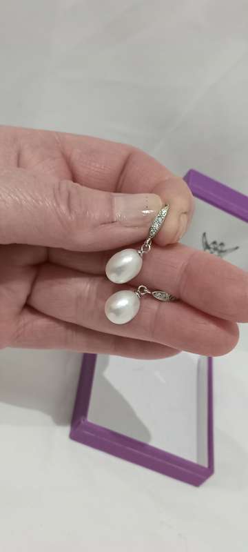 Sterling silver cubic and pearl earrings