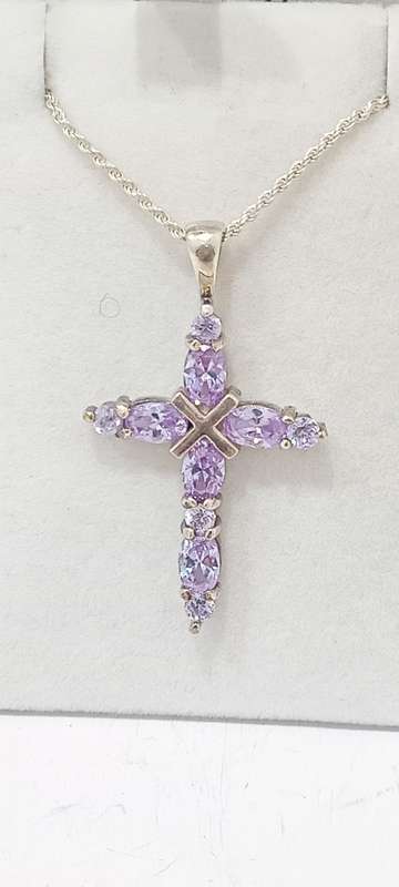 Sterling silvercross with purple cubic stones
