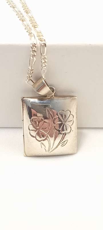 Sterling silver square locket on chain