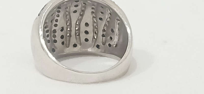Sterling silver domed ring with cubic and black stones