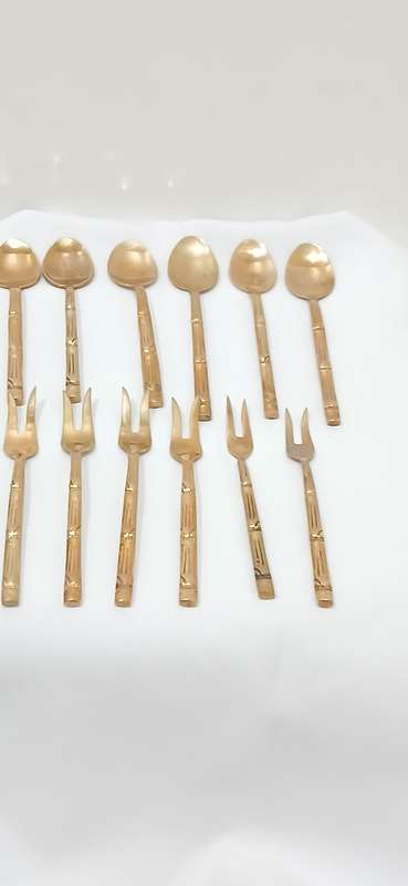 1970s Nickel/bronze bamboo style spoon and fork set