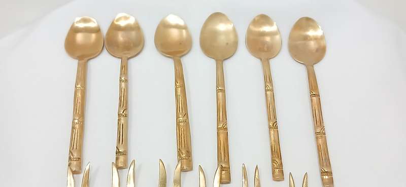 1970s Nickel/bronze bamboo style spoon and fork set