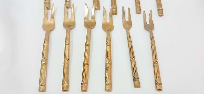 1970s Nickel/bronze bamboo style spoon and fork set