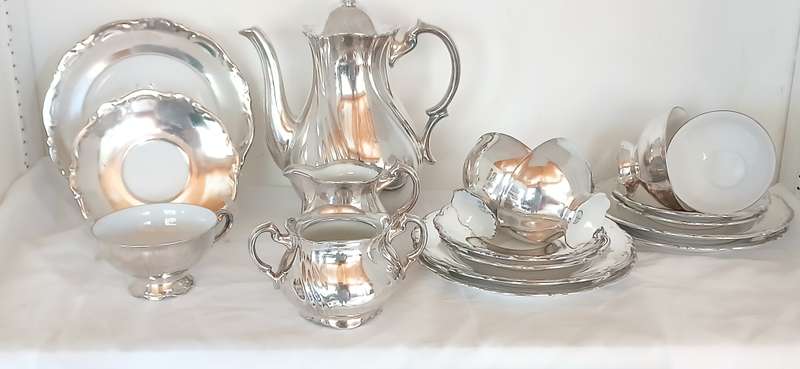 1930s R.W German porcelain with silver overlay teaset