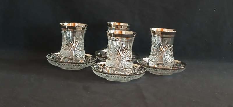 Zafer silver embellished crystal Turkish tea set