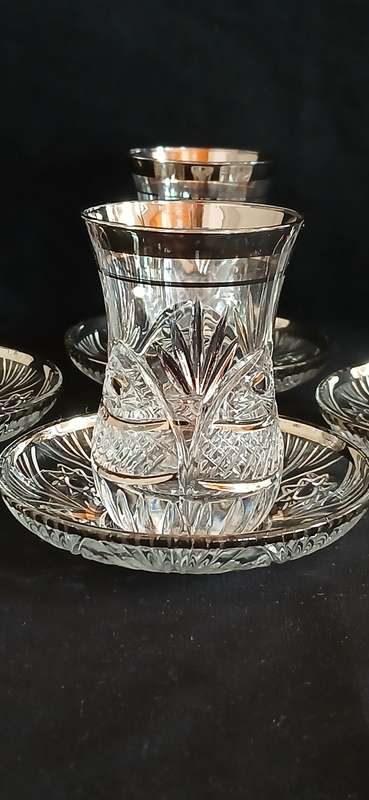 Zafer silver embellished crystal Turkish tea set