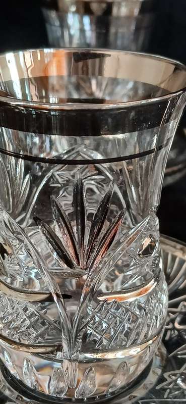 Zafer silver embellished crystal Turkish tea set