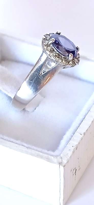 Sterling silver ring with blue zirconia